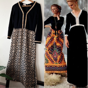 Vintage 60’s/70’s long sleeve maxi gown‎ black gold M